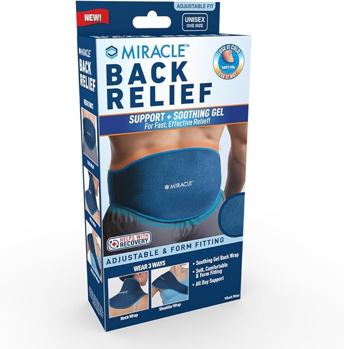 Miracle Back Relief Gel-Infused Compression Wrap for 360-Degree Neck, Shoulder & Back Support, Comfortable & Form Fitting Upper/Lower Back Support Wrap for Cold & Hot Compression