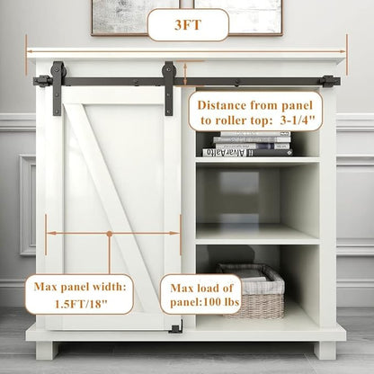 3FT Super Mini Sliding Barn Door Hardware Kit for Single Door TV Stands Small Cabinets, J-Shaped Hanger (No Cabinet)