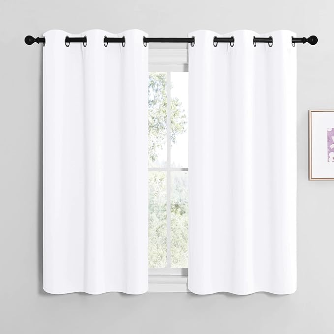 NICETOWN White Lightweight Fabric Curtain Panels, 48 inch Length, Non-Blackout Window Drapes for Bedroom & Dining Room (Set of 2, 42" W x 48" L)