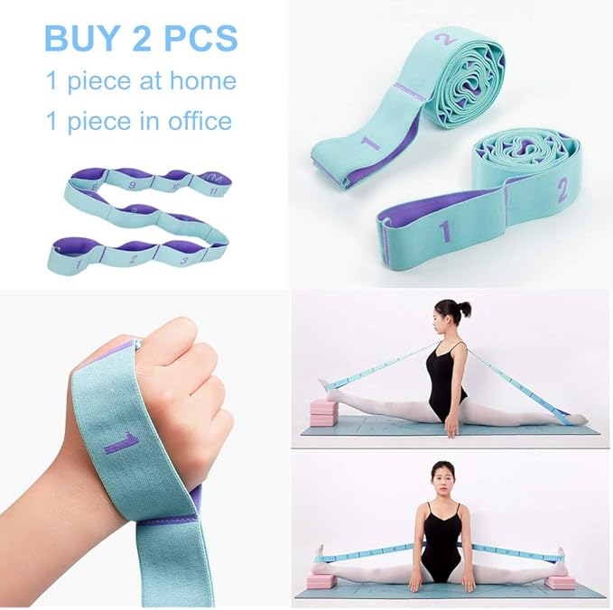 Nitpicker Stretching Straps Hamstring Stretcher Device Elastic Exercise Band Yoga mat Carrying Straps Leg Exercise Equipment Stretching Strap with Loops for Flexibility Stretch Strap 11 Loops