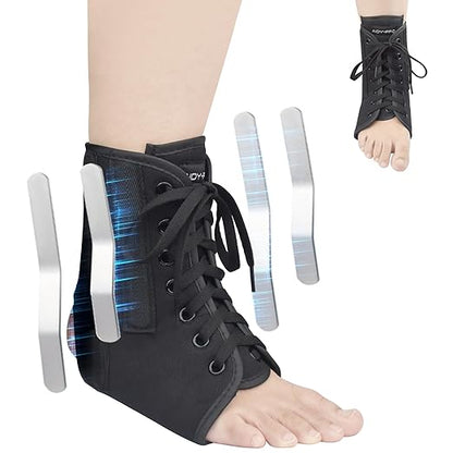 AIDY-PRO Lace Up Ankle Brace with Metal Side Stabilizers, Adjustable Lace-Up Ankle Braces for Men and Women Sprained Foot Support Brace for Posterior Tibial Tendonitis Achilles Tendon Injury M