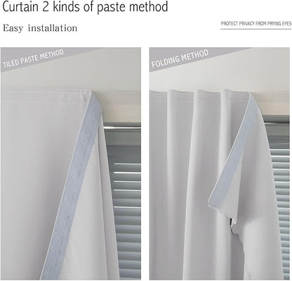 Blackout Curtains for Bedroom Sticky Curtain Blackout Window Cover Self Adhesive Curtains Rod No Drillng, 59" W X 84" L, Light Grey, 1 Panel