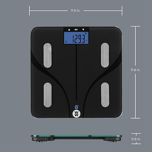 Weight Watchers Scales by Conair Smart Scale for Body Weight, Digital Bluetooth Smart Bathroom Scale with Body Fat, Muscle, and BMI in Black
