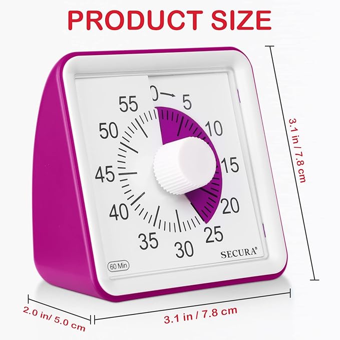 Secura 60-Minute Visual Timer, Classroom Timer, Countdown Timer for Kids and Adults, Time Management Tool for Teaching (Violet & Violet)