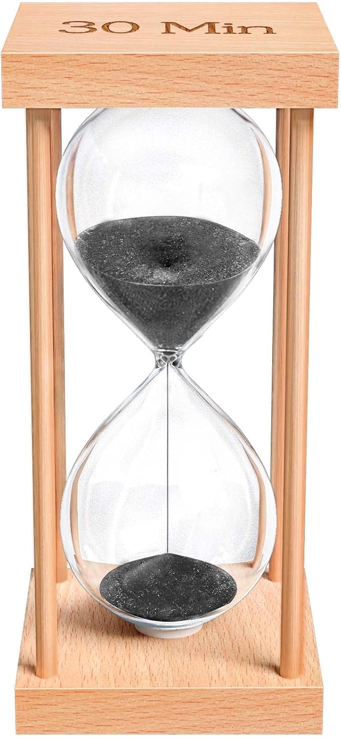 30 Minute Sand Timer, 30 Min Wood Small Hourglass Timer, Black Sand Clock, Half Hour Wooden Hour Glass for Classroom, Sandglass, Reloj De Arena Decorativo, Home, Office, Game, Gift
