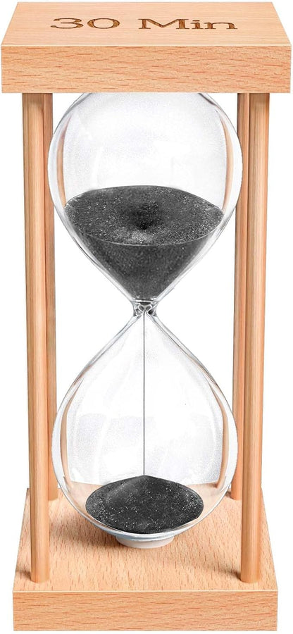 30 Minute Sand Timer, 30 Min Wood Small Hourglass Timer, Black Sand Clock, Half Hour Wooden Hour Glass for Classroom, Sandglass, Reloj De Arena Decorativo, Home, Office, Game, Gift