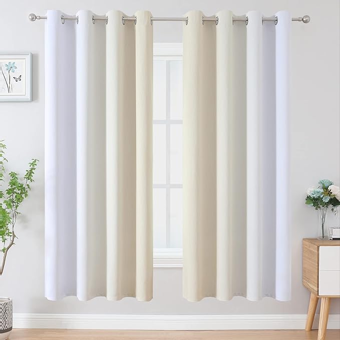 Estelar Textiler Full Room Darkening Blackout Curtains 72 Inch Length 2 Panels Set, Ombre Greyish White and Beige Thermal Insulated Full Light Blocking Grommet Blackout Drapes for Bedroom, 52Wx72L