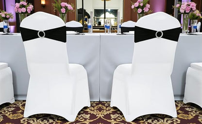 MDS Pack of 250 Spandex Chair Sashes Bows Universal fits Elastic Stretch Chair Bands Ties with Buckle Slider Bow for Wedding Decoration Spandex Slider Sashes Bow - Black