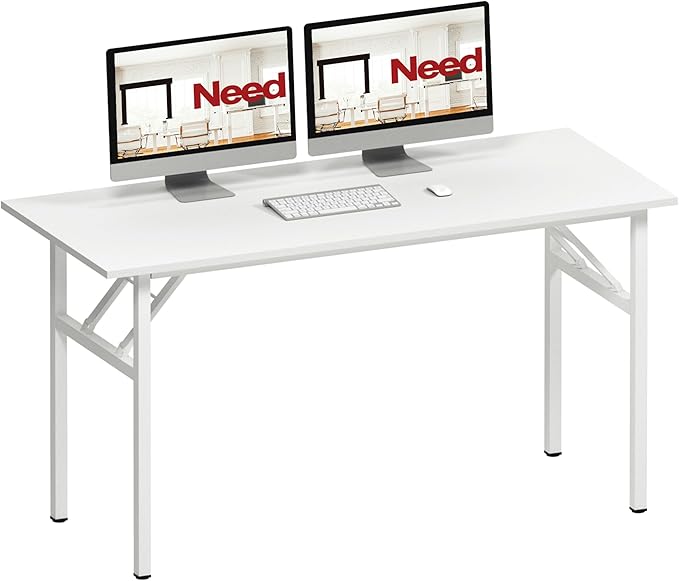 Need Office Computer Desk - 54.3L Sturdy and Heavy Duty Folding Laptop Table,Writing Table/Home Office Desk/Sewing Table,No Assembly Required (White) AC5DW138