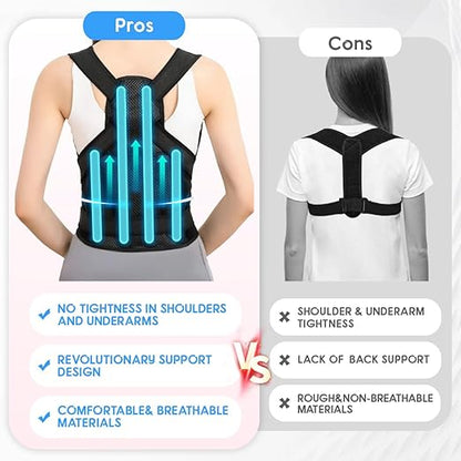 Posture Corrector for Women & Men – Adjustable Back Brace with Full Back Support, Shoulder Straightener for Spine Alignment, Scoliosis, Hunchback & Back Pain Relief (Black,Large)