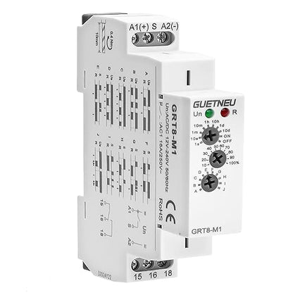 Relay 12V, Timer Relay Delay Off Trigger, Off Delay Timer with 10 Function Choices, Wide Voltage Multifunctional Relays for Electric Appliances, XS-SJ-M1-AC/DC12V~240V, 35mm DIN Rail Mounting