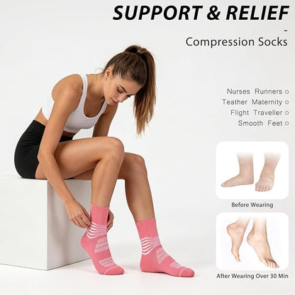 IRAMY Crew Compression Socks for Women Men with Ankle Arch Support Plantar Fasciitis Relief 3/6 Pairs