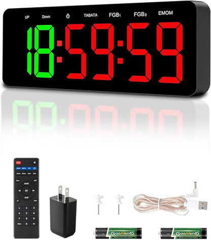 Gym Clock Timer for Tabata/FGB/EMOM,Interval Workout with Large LED Display,Digital Wall Clock with Seconds | Fitness Timer with Remote Control for Classroom Home Garage Office
