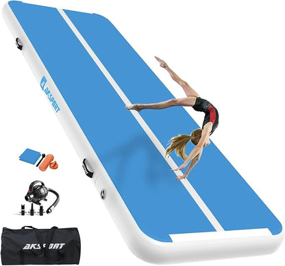 AKSPORT Gymnastics Air Mat Tumble Track Tumbling Mat Inflatable Floor Mats with Air Pump for Home Use/Tumble/Gym/Training/Cheerleading/Parkour/Beach/Park/Water