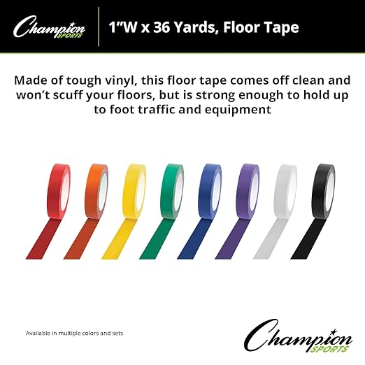 Champion Sports Vinyl Tape, 1” Wide x 36 yards Long, Orange - Durable Floor Marking Tape - Schools, Gyms, Restaurants