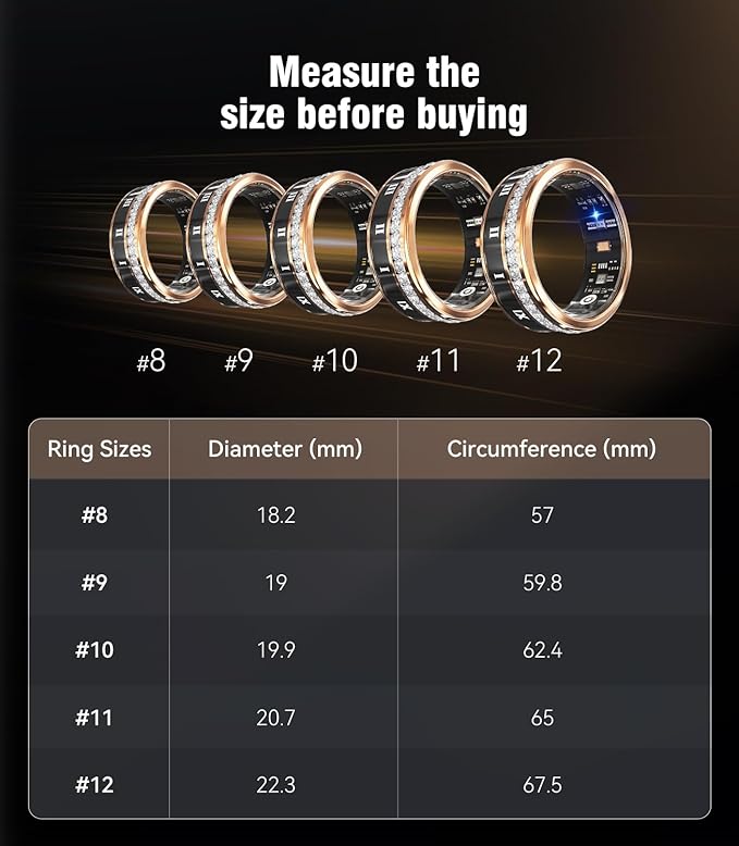 10 Gen Diamond Smart Ring and Wireless Charging Case【Industry Ranking No.1 – 0 Measurement Error】 2026 Smart Ring for Women & Men for Sleep Tracking Wearable Device,Fitness Ring 12#