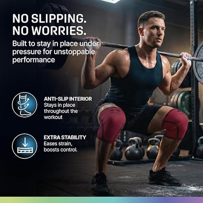 Modvel 7mm Neoprene Knee Sleeves for Men & Women Weightlifting & Powerlifting – Compression Knee Sleeve Support for Squats, Gym, Training – USPA, IPL Approved – XX-Large Red (Pair)