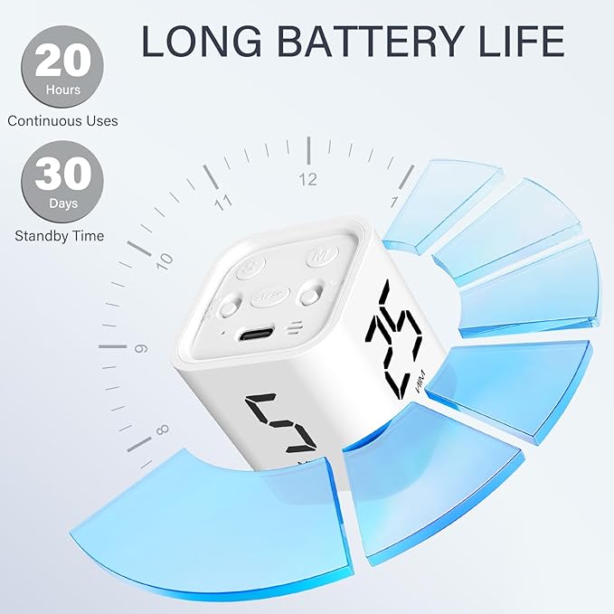 Rotating Pomodoro Timer 5, 25, 10 50 Minutes Preset, Desk Productivity Flip Timer, ADHD Tool Cube Countdown Stopwatch, Vibration/High/Low Volume/Custom Modes, for Work, Study, Back to School, White
