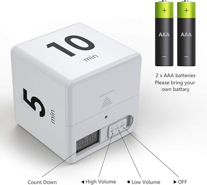 Cube Timer,Pretmess Gravity Flip Kitchen Timer for Time Management and Countdown Settings 1-3-5-10 Minutes