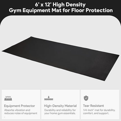 Fitvids High Density 1/4-Inch Thick Gym Equipment Mat, Non-Slip Floor Protection for Heavy Exercise, Treadmill and Bike Mat in Multiple Sizes