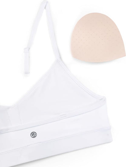 CRZ YOGA Butterluxe V-Neck Sports Bras for Women - Adjustable Thin Straps Padded Yoga Top Basic Wireless Camisole