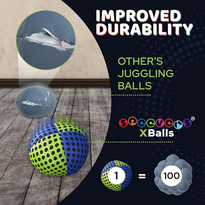 speevers Juggling Balls for Beginners and Professionals Set of 3, 14 Colors Available, 2 Layers of Net and Carry Case, Xballs Juggling Balls (Blue - Yellow, 2.5 oz)