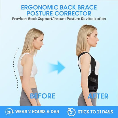 Posture Corrector for Women & Men – Adjustable Back Brace with Full Back Support, Shoulder Straightener for Spine Alignment, Scoliosis, Hunchback & Back Pain Relief (Black, Medium)