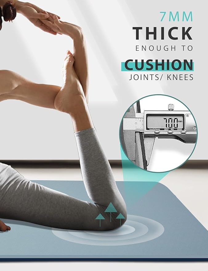 Yoga Mat Double-Sided Non Slip, 72'' x 32'' x 7mm - Extra Wide & Thick Yoga Mat for Women Men Kids, Professional TPE Yoga Mats for Home Workout, Yoga, Pilates and Floor Exercise, with Carrier Strap