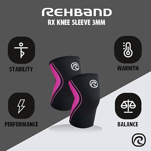 Rehband Knee Sleeve 3mm Neoprene, Lightweight Knee Brace for Endurance and Ball Sports, Unisex Compression Starter Knee-Sleeves, Breathable Running Knee Support, Colour:Pink - 1 Pair, Size:X-Small