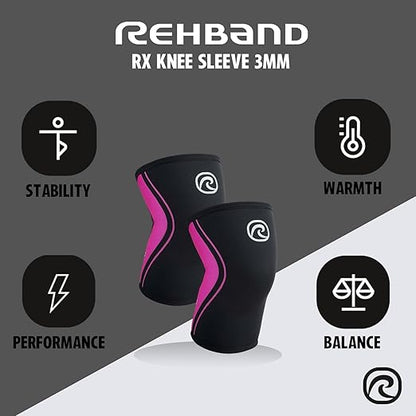 Rehband Knee Sleeve 3mm Neoprene, Lightweight Knee Brace for Endurance and Ball Sports, Unisex Compression Starter Knee-Sleeves, Breathable Running Knee Support, Colour:Pink - 1 Pair, Size:X-Small
