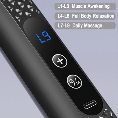 Massage Gun with Upgraded Extension Handle, Massage Gun Deep Tissue - Back Massager for Relief Deep Tissue, Muscles/Neck/Shoulders/Waist/Legs Massager,5 Replaceable Heads&9 Speed Levels (Space Silver)