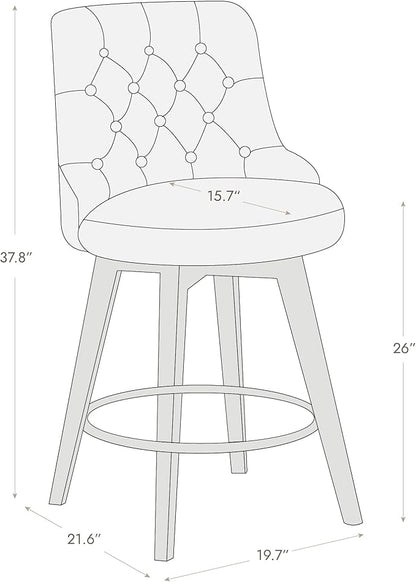 Watson & Whitely Counter Height Bar Stools, Faux Leather Upholstered Modern Swivel Barstool with Back, Solid Wood Legs, 26" H Seat, Cognac