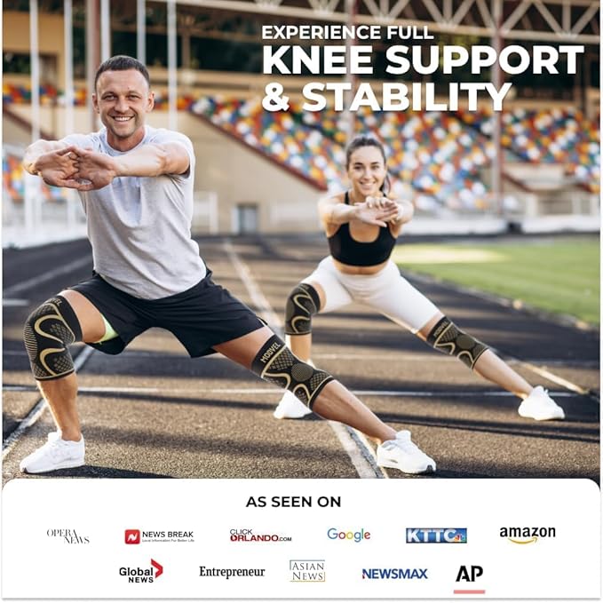 Modvel Knee Braces for Women & Men – 2 Pack Knee Support Set, Knee Compression Sleeve, Support for Meniscus Tear, ACL & Arthritis Relief,Copper M