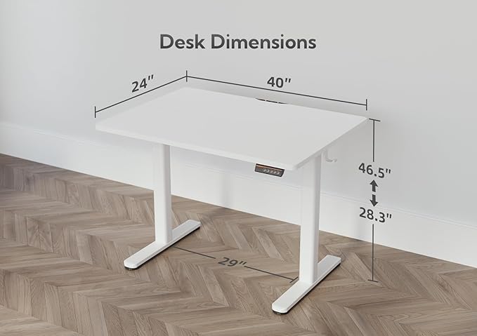 YDN Electric Standing Desk, 40x24 Inch Adjustable Height Stand up Desk, Sit Stand Home Office with Splice Board, White