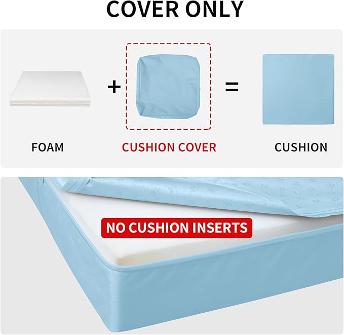Easy-Going Waterproof Patio Cushion Covers ONLY Cover 27x25x5 inch 2 Pack Replacement Non-Slip Outdoor Seat Cushion Slipcover with Zipper. Light Blue
