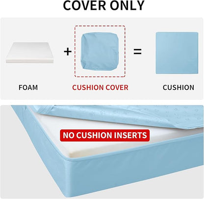 Easy-Going Waterproof Patio Cushion Covers ONLY Cover 27x25x5 inch 2 Pack Replacement Non-Slip Outdoor Seat Cushion Slipcover with Zipper. Light Blue