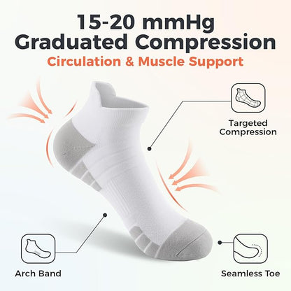 Ankle Compression Socks for Women and Men,Low Cut Compression Running Socks with Arch Support(6 Pairs)Best for Sports,Travel