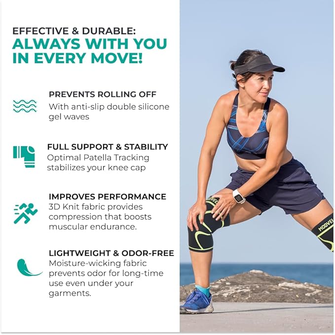 Modvel Knee Braces for Knee Pain Women & Men - 2 Pack Knee Brace for Knee Pain Set, Knee Brace Compression Sleeve, Knee Support for Knee Pain Meniscus Tear, ACL & Arthritis Pain Relief,Green M