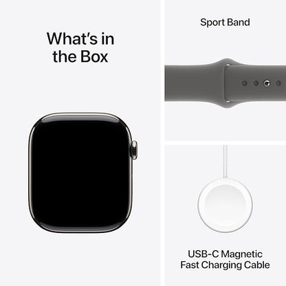 Apple Watch Series 10 [GPS + Cellular 46mm case] Smartwatch with Natural Titanium Case with Stone Grey Sport Band - M/L. Fitness Tracker, ECG App, Always-On Retina Display, Water Resistant