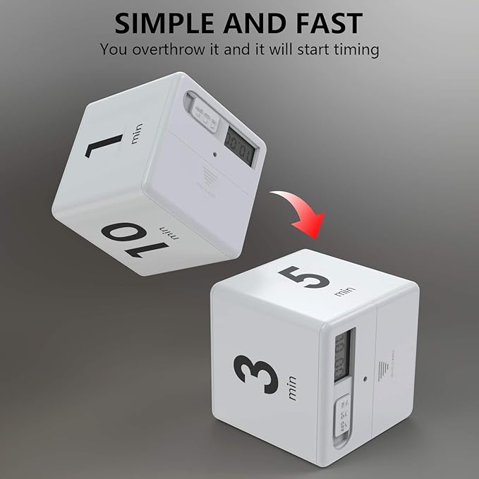 Cube Timer,Pretmess Gravity Flip Kitchen Timer for Time Management and Countdown Settings 1-3-5-10 Minutes