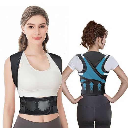 Posture Corrector for Women,Back Brace Adjustable Upper Posture Support, with 3 Thicker Support Ribs, One-Piece Back Design, Spine Alignment & Lower Back Pain Relief (Black, Medium)