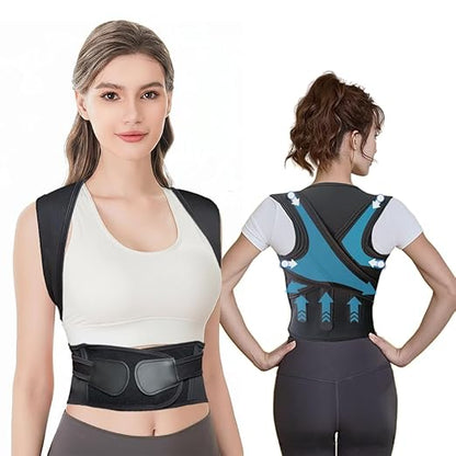 Posture Corrector for Women,Back Brace Adjustable Upper Posture Support, with 3 Thicker Support Ribs, One-Piece Back Design, Spine Alignment & Lower Back Pain Relief (Black, Medium)