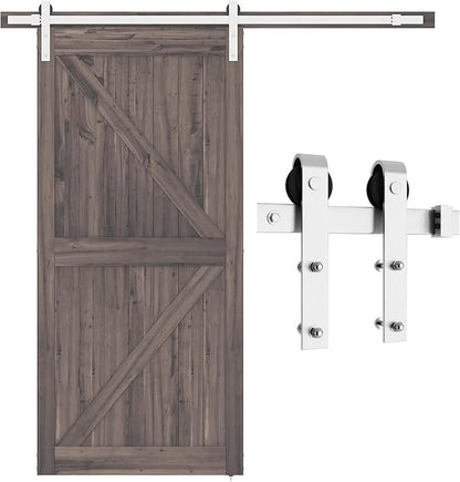 SMARTSTANDARD 6.6 Feet Brushed Nickel Barn Door Hardware Kit-Heavy Duty Sliding Track-Smoothly and Quietly-Easy to Install-Fit 36"-40" Wide Door Panel (J Shape Hanger)