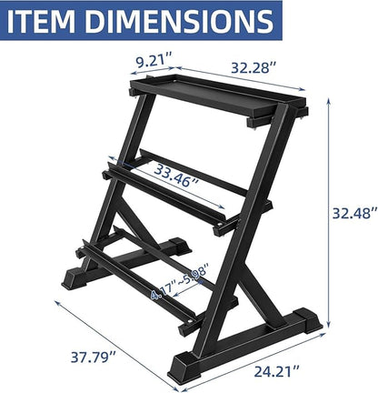 Dumbbell Rack 3‑Tier – 1000 Lb Capacity Heavy Duty Weight Storage Rack For Dumbbells, Kettlebells & Gym Equipment, Adjustable Steel Frame, Black