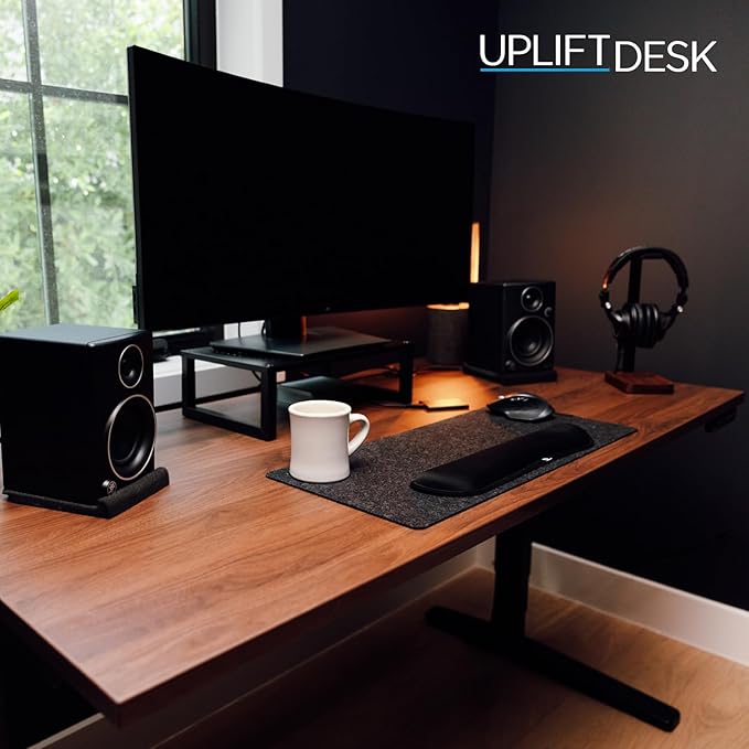 UPLIFTDESK V2 2-Leg Black Laminate Wood Standing Desk – Adjustable Height, Advanced 1-Touch Memory Keypad, Under Desk Cable Management, Wire Grommets & Rocker Board (Black C-Frame, 72 x 30 inch)