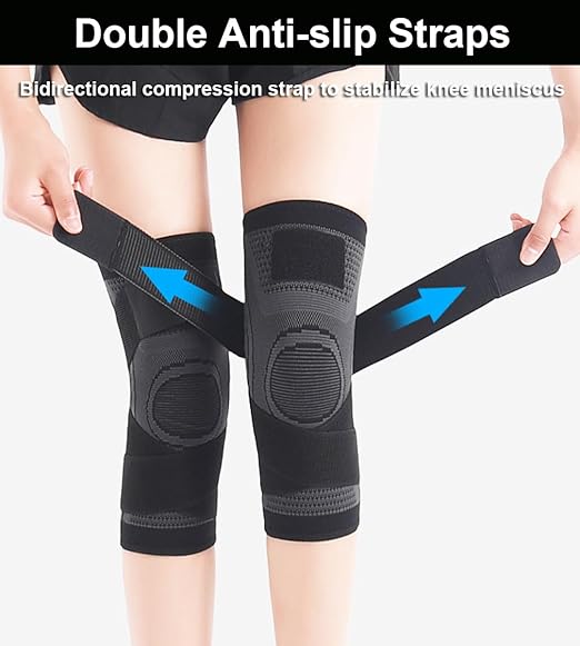 2 Pack Knee Wraps for Pain Relief, Knee Wrap Knee Compression Sleeve Knee Sleeves for Men Women Compression Knee Brace, Knee Band for Knee Pain Relief, Knee Brace for Arthritis Pain and Support (Black, XX-Large)