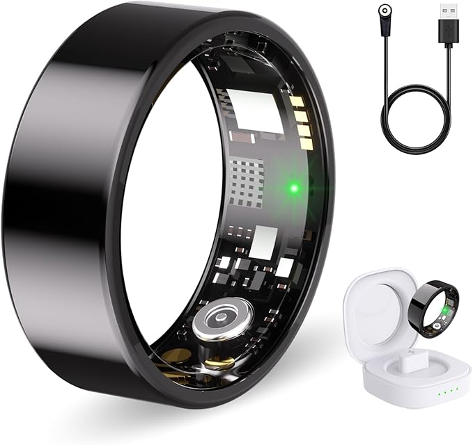 Smart Ring Health Tracker for Women & Men, Fitness Ring with Heart Rate Blood Oxygen, Sleep monitor, Step Tracker, IP68 Waterproof Compatible with iOS & Android, No Subscription Fee (Black, 12)