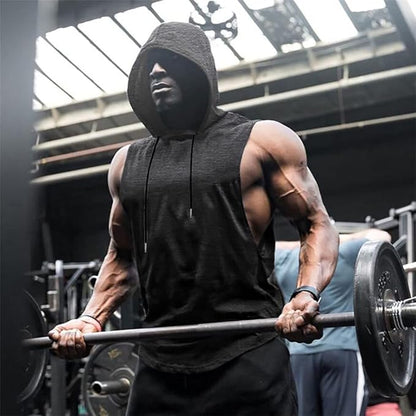 Babioboa Men's Workout Hooded Tank Tops Sports Training Sleeveless Gym Hoodies Bodybuilding Cut Off Muscle Shirts