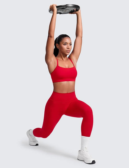 CRZ YOGA Butterlift Cut-Out Cross Back Sports Bras for Women - Medium Impact Adjustable Thin Straps Pilates Padded Gym Tops