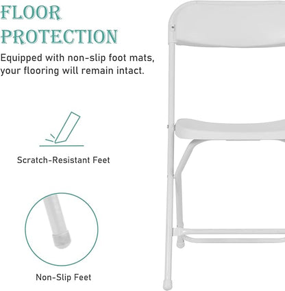 90 Pack Plastic White Folding Chairs, Portable Stackable Commercial Party Folding Chairs with Steel Frame 350lbs for Home Office Outdoor Indoor Office Wedding Party Event